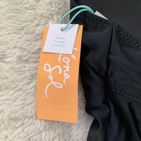 NWT Kona Sol women's black crochet lace deep V one piece swimsuit SZ XL - Picture 11 of 14